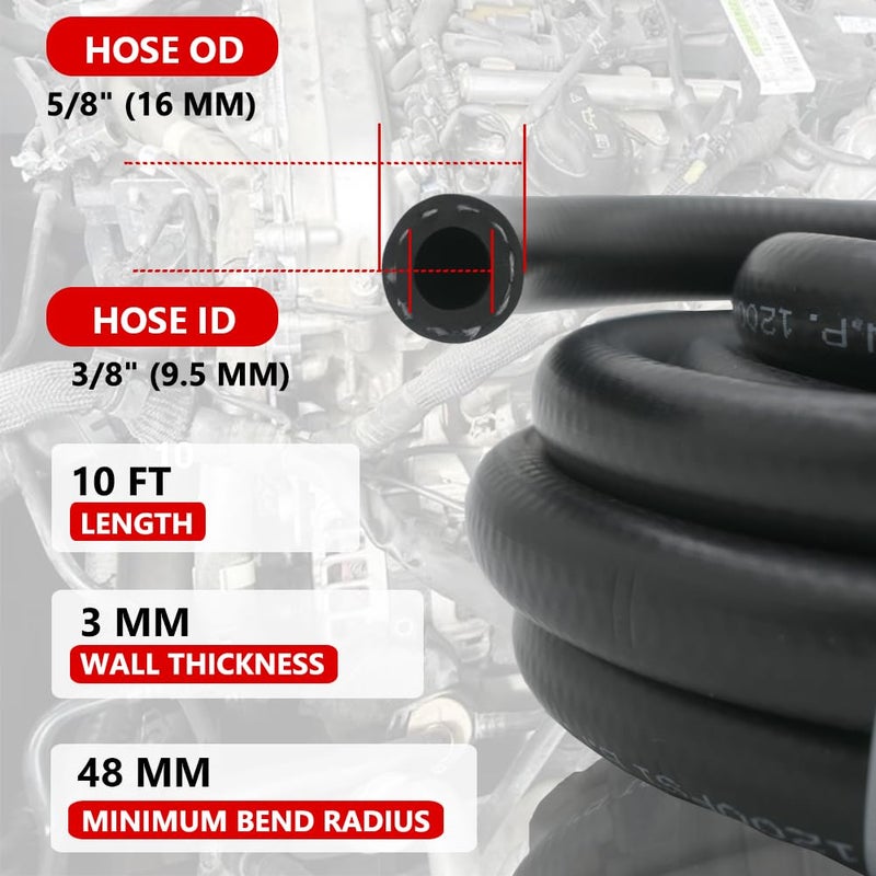 Byredio 3/8 Fuel Line Hose - 10FT High-Pressure 300PSI Fuel Injection Hose Rubber NBR Hose For Oil  Gas  Fuel  Diesel  Hydraulic (10mm ID) - Image 2